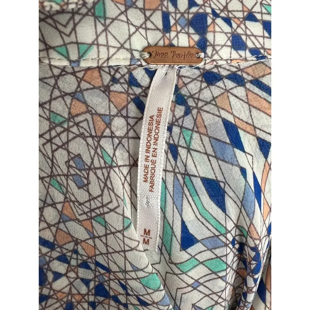 FREE PEOPLE Kaleidoscope Multi Print Button Up Collar Long Sleeve Shirt Medium M